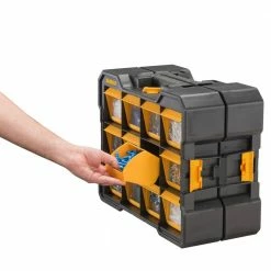 Flash Sale 💯 DEWALT 12-Compartment Small Parts Organizer Flip Bin (2-Pack) ✨ -Deals Tool Storage Store black dewalt small parts organizers dwst14121w2pk a0 1000