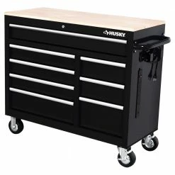 Best Pirce ๐งจ Husky 42 in. W x 18.1 in. D 8-Drawer Black Mobile Workbench Cabinet with Solid Wood Top ๐ฅฐ