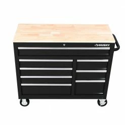 Best Pirce 🧨 Husky 42 in. W x 18.1 in. D 8-Drawer Black Mobile Workbench Cabinet with Solid Wood Top 🥰 -Deals Tool Storage Store black husky mobile workbenches h42mwc8blk a0 1000