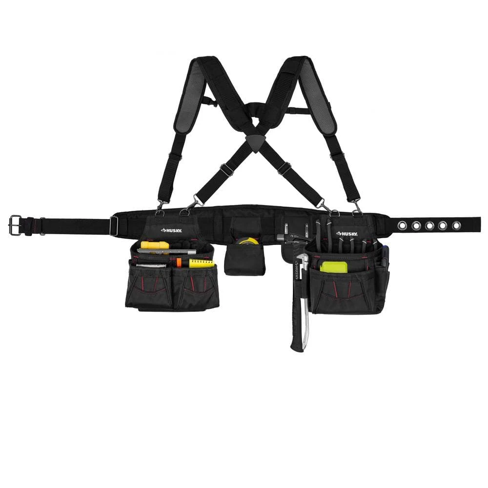 Wholesale ๐ Husky 2-Bag 18 -Pocket Black Framer's Suspension Rig Work Tool Belt with Suspenders ๐คฉ 3 Wholesale ๐ Husky 2-Bag 18 -Pocket Black Framer's Suspension Rig Work Tool Belt with Suspenders ๐คฉ