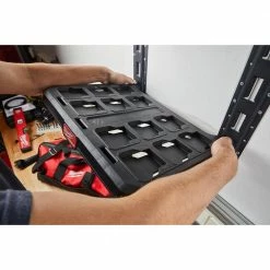 Brand new 🌟 Milwaukee PACKOUT 22.3 in. Black Resin Racking Shelf with Metal Reinforced Frame 🥰 -Deals Tool Storage Store black milwaukee portable tool boxes 48 22 8481 66 1000