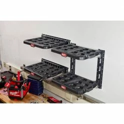 Brand new 🌟 Milwaukee PACKOUT 22.3 in. Black Resin Racking Shelf with Metal Reinforced Frame 🥰 -Deals Tool Storage Store black milwaukee portable tool boxes 48 22 8481 77 1000