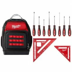Brand new 🤩 Milwaukee 15 in. Ultimate Jobsite 🎒 Backpack W/Screwdriver Set W/ 7 in. Rafter Square and 4-1/2 in. Trim Square Set (11-Piece) 💯