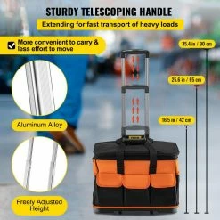 New 🧨 VEVOR 20 in. Rolling Tool Bag 198 lbs. Load Capacity 17-Pockets Bag Oxford Fabric Material with Telescoping Handle 🎁 -Deals Tool Storage Store black vevor portable tool boxes gjbglgjdyc203usvcv0 fa 1000