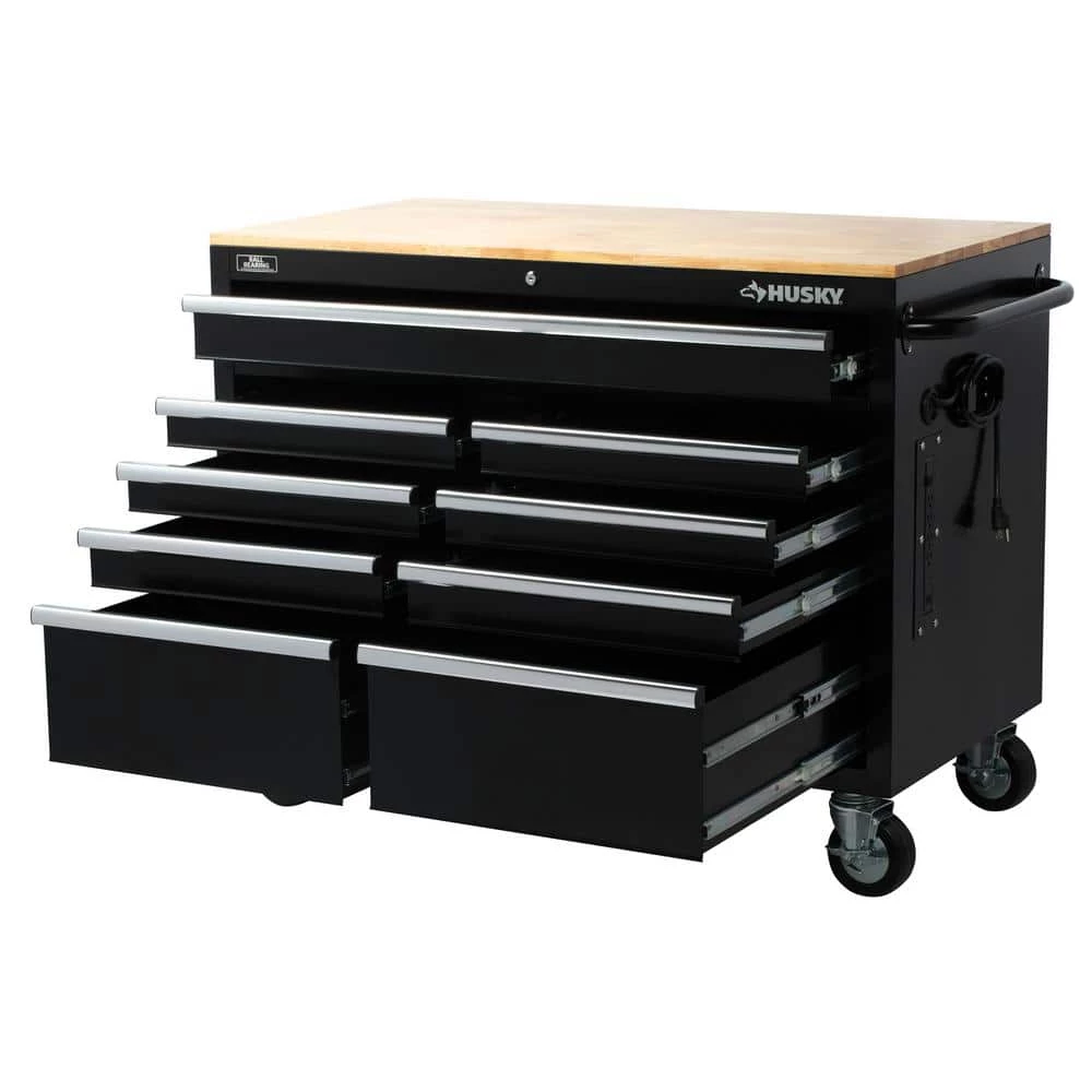 Best Sale ๐ฅฐ Husky 46 in. W x 24.5 in. D Standard Duty 9-Drawer Mobile Workbench Tool Chest with Solid Wood Top in Gloss Black ๐ฅ 13 Best Sale ๐ฅฐ Husky 46 in. W x 24.5 in. D Standard Duty 9-Drawer Mobile Workbench Tool Chest with Solid Wood Top in Gloss Black ๐ฅ - Image 11