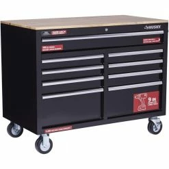 Best Sale ๐ฅฐ Husky 46 in. W x 24.5 in. D Standard Duty 9-Drawer Mobile Workbench Tool Chest with Solid Wood Top in Gloss Black ๐ฅ 22 Best Sale ๐ฅฐ Husky 46 in. W x 24.5 in. D Standard Duty 9-Drawer Mobile Workbench Tool Chest with Solid Wood Top in Gloss Black ๐ฅ -Deals Tool Storage Store gloss black with silver trim husky mobile workbenches h46mwc9v2 66 1000