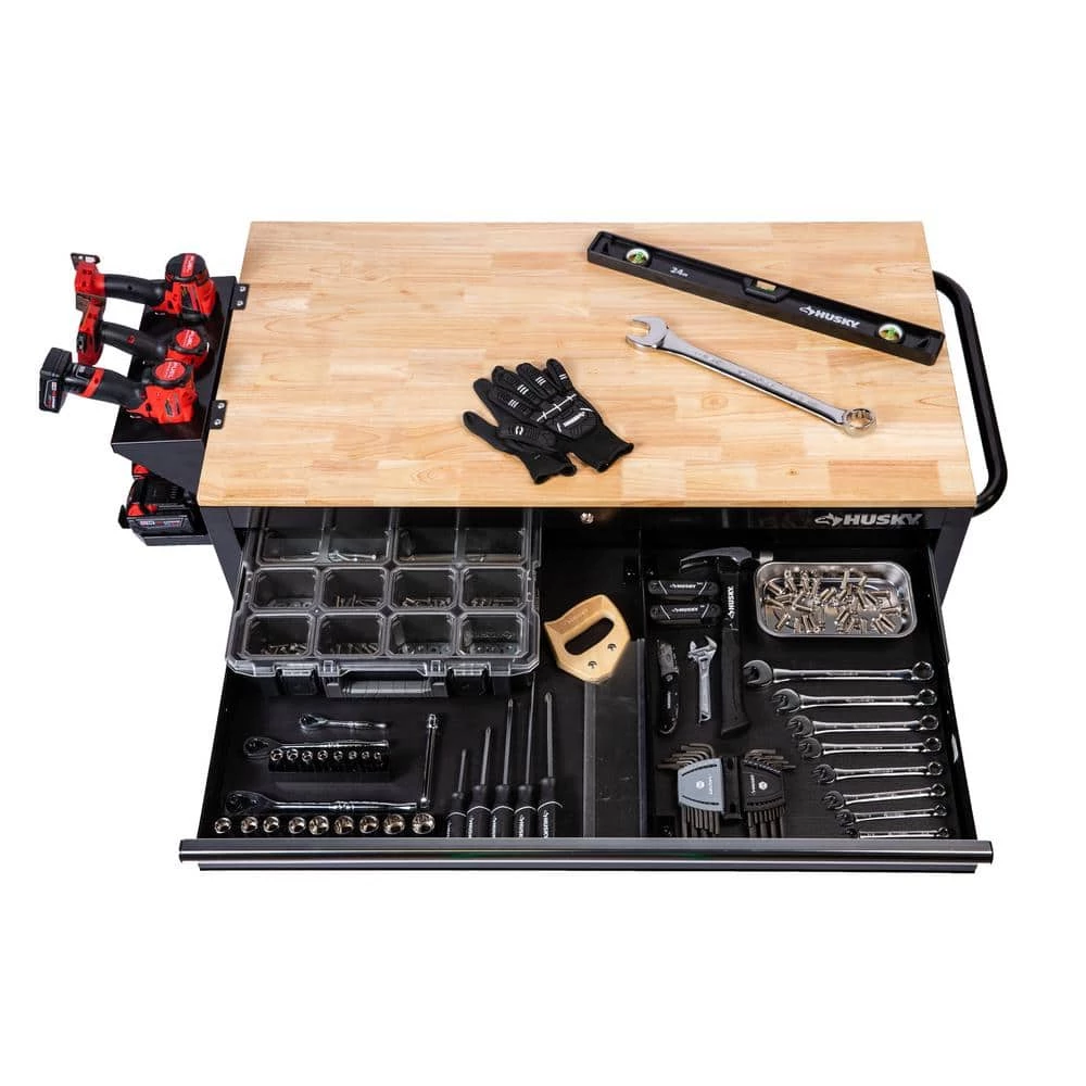 Best Sale ๐ฅฐ Husky 46 in. W x 24.5 in. D Standard Duty 9-Drawer Mobile Workbench Tool Chest with Solid Wood Top in Gloss Black ๐ฅ 9 Best Sale ๐ฅฐ Husky 46 in. W x 24.5 in. D Standard Duty 9-Drawer Mobile Workbench Tool Chest with Solid Wood Top in Gloss Black ๐ฅ - Image 7