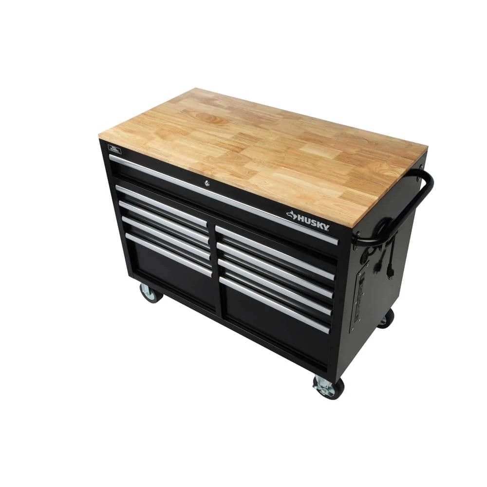 Best Sale ๐ฅฐ Husky 46 in. W x 24.5 in. D Standard Duty 9-Drawer Mobile Workbench Tool Chest with Solid Wood Top in Gloss Black ๐ฅ 6 Best Sale ๐ฅฐ Husky 46 in. W x 24.5 in. D Standard Duty 9-Drawer Mobile Workbench Tool Chest with Solid Wood Top in Gloss Black ๐ฅ - Image 4