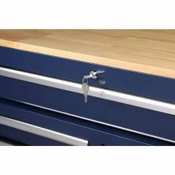 Wholesale ❤️ Husky 46 in. W x 24.5 in. D Standard Duty 9-Drawer Mobile Workbench Tool Chest with Solid Wood Top in Gloss Blue 🎁 -Deals Tool Storage Store gloss blue with silver trim husky mobile workbenches h46mwc9gbv2 1f 1000
