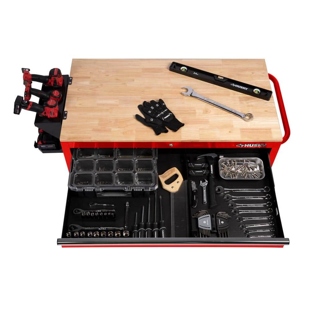 Buy 🥰 Husky 46 in. W x 24.5 in. D 9-Drawer Gloss Red Deep Tool Chest Mobile Workbench with Hardwood Top 🥰 4 Buy 🥰 Husky 46 in. W x 24.5 in. D 9-Drawer Gloss Red Deep Tool Chest Mobile Workbench with Hardwood Top 🥰 - Image 2