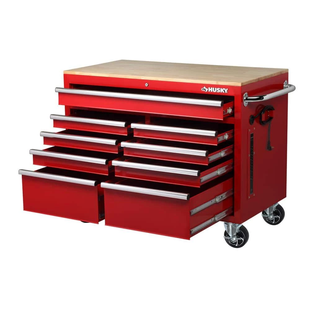 Buy 🥰 Husky 46 in. W x 24.5 in. D 9-Drawer Gloss Red Deep Tool Chest Mobile Workbench with Hardwood Top 🥰 5 Buy 🥰 Husky 46 in. W x 24.5 in. D 9-Drawer Gloss Red Deep Tool Chest Mobile Workbench with Hardwood Top 🥰 - Image 3