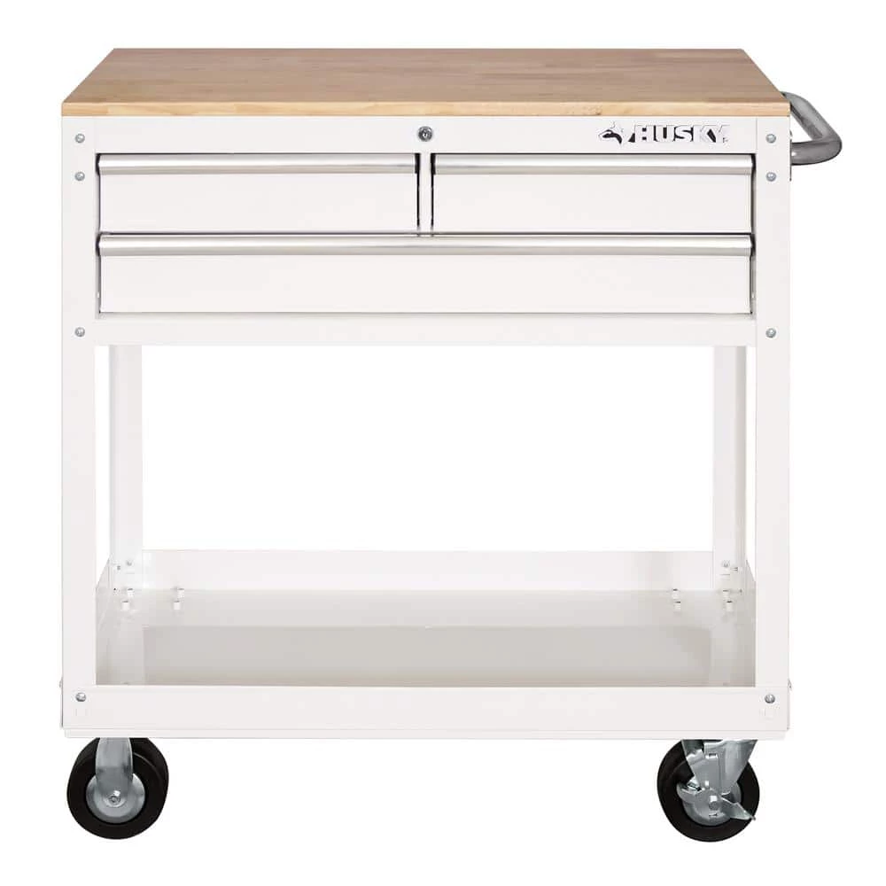 Best Sale 😀 Husky 36 in. 3-Drawer with Solid Wood Top in Gloss White Utility Cart 🎉 7 Best Sale 😀 Husky 36 in. 3-Drawer with Solid Wood Top in Gloss White Utility Cart 🎉 - Image 5