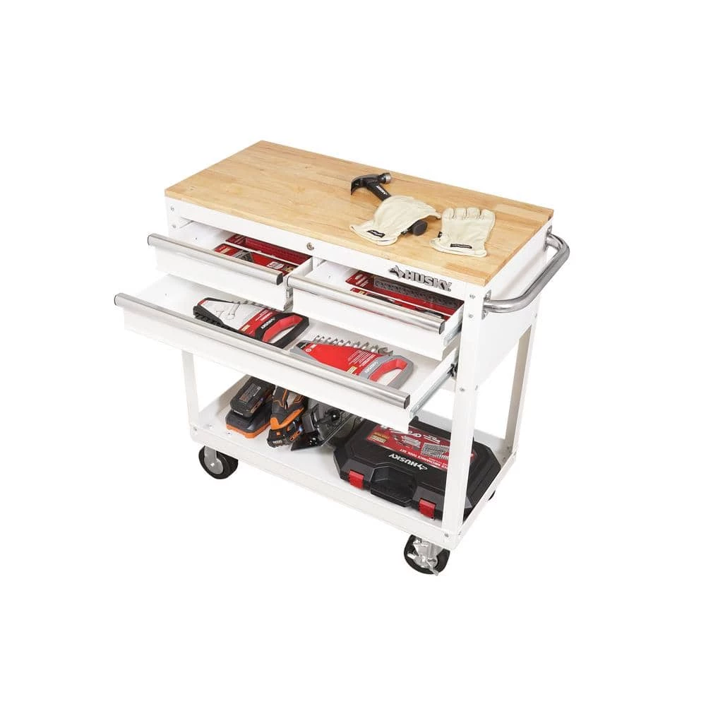 Best Sale 😀 Husky 36 in. 3-Drawer with Solid Wood Top in Gloss White Utility Cart 🎉 13 Best Sale 😀 Husky 36 in. 3-Drawer with Solid Wood Top in Gloss White Utility Cart 🎉 - Image 11