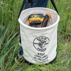 Outlet 😍 Klein Tools Canvas Bucket, Wide-Opening, Straight-Wall, Molded Bottom, 12-Inch 🤩 -Deals Tool Storage Store natural canvas klein tools tool bags 5109 40 1000