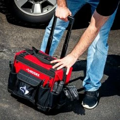 Discount ✨ Husky 14 in. 13 Pocket Rolling Tool Bag ⭐ -Deals Tool Storage Store red black husky tool bags hd65014 th fa 1000