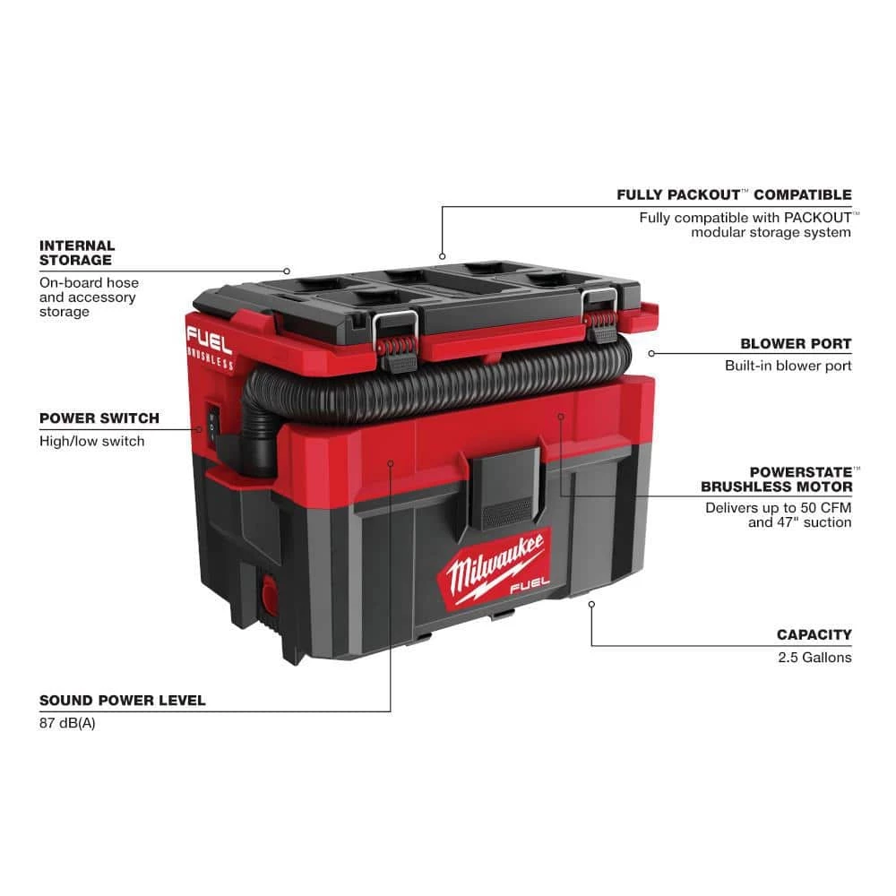 Best Pirce 🔔 Milwaukee PACKOUT 20 in. 2-Wheel Utility Cart & M18 FUEL PACKOUT 18-Volt Lithium-Ion Cordless 2.5 Gal. Wet/Dry Vacuum (Tool-Only) 💯 7 Best Pirce 🔔 Milwaukee PACKOUT 20 in. 2-Wheel Utility Cart & M18 FUEL PACKOUT 18-Volt Lithium-Ion Cordless 2.5 Gal. Wet/Dry Vacuum (Tool-Only) 💯 - Image 5
