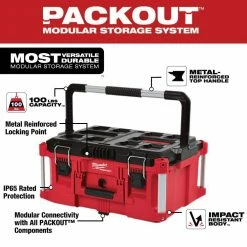 Discount 😉 Milwaukee PACKOUT 20 in. 2-Wheel Utility Cart with Large Tool Box (2-Piece) ⭐ -Deals Tool Storage Store red black milwaukee modular tool storage systems 48 22 8415 48 22 8425 40 1000