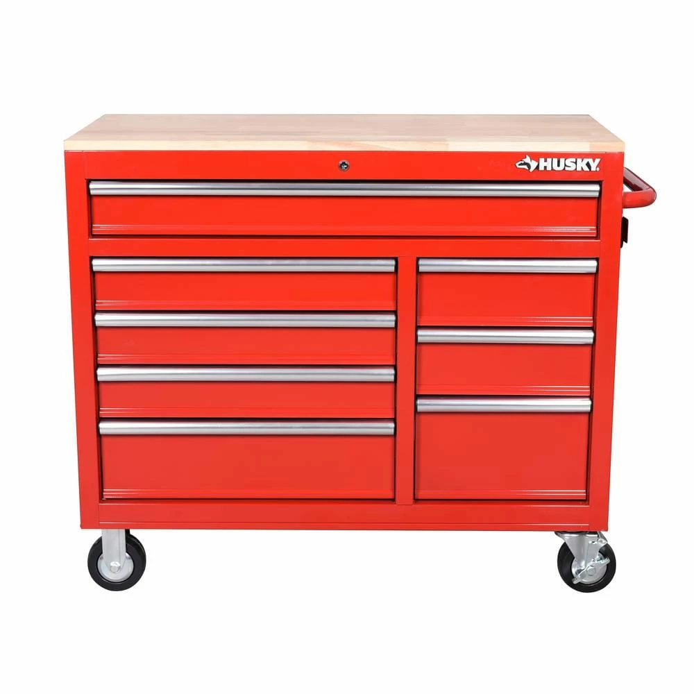 Best Sale ๐ Husky 42 in. W x 18.1 in. D 8-Drawer Red Mobile Workbench Cabinet with Solid Wood Top ๐ 5 Best Sale ๐ Husky 42 in. W x 18.1 in. D 8-Drawer Red Mobile Workbench Cabinet with Solid Wood Top ๐ - Image 3