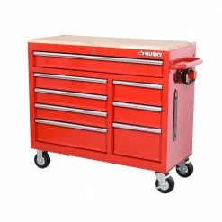 Deals Tool Storage Store 34 Best Sale ๐ Husky 42 in. W x 18.1 in. D 8-Drawer Red Mobile Workbench Cabinet with Solid Wood Top ๐