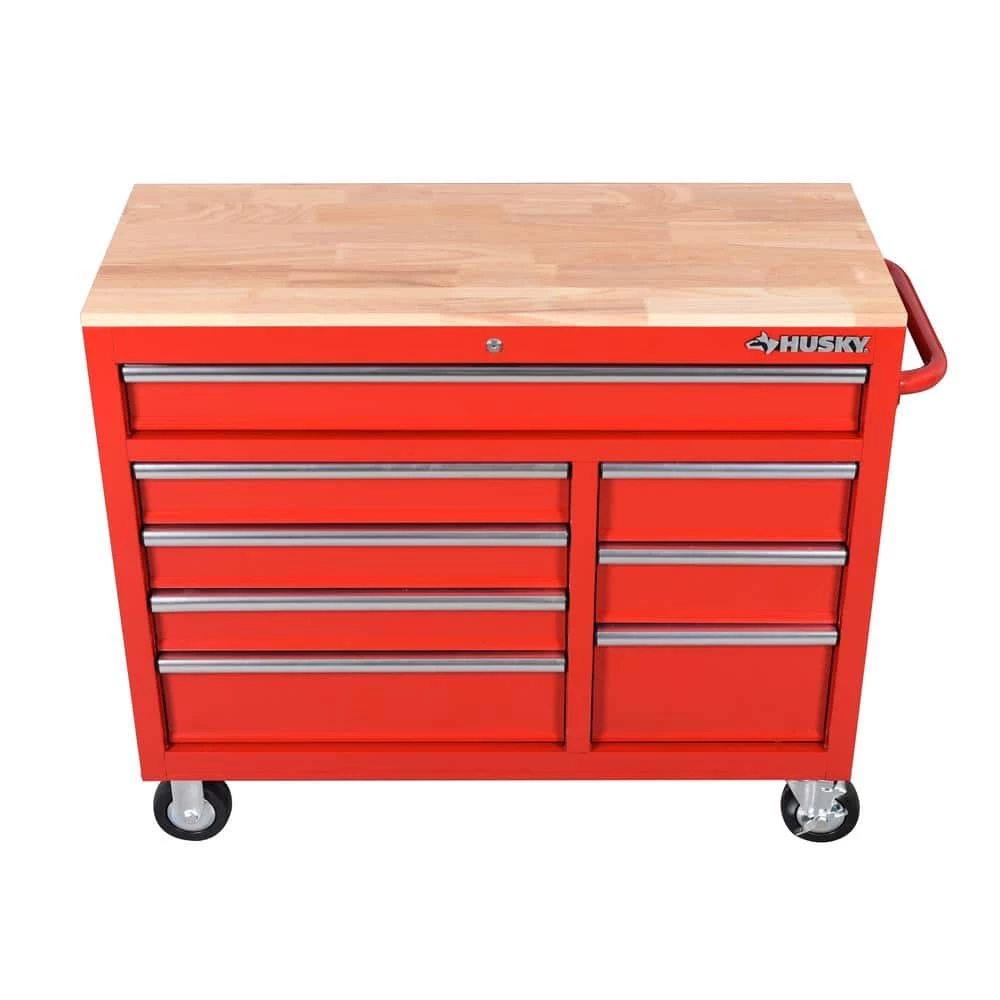 Best Sale ๐ Husky 42 in. W x 18.1 in. D 8-Drawer Red Mobile Workbench Cabinet with Solid Wood Top ๐ 6 Best Sale ๐ Husky 42 in. W x 18.1 in. D 8-Drawer Red Mobile Workbench Cabinet with Solid Wood Top ๐ - Image 4