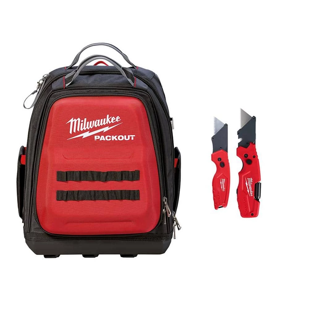 Discount 👍 Milwaukee 15 in. PACKOUT 🎒 Backpack with FASTBACK 6-In-1 Folding Utility Knife and FASTBACK Compact Folding Utility Knife Set 🎉 3 Discount 👍 Milwaukee 15 in. PACKOUT 🎒 Backpack with FASTBACK 6-In-1 Folding Utility Knife and FASTBACK Compact Folding Utility Knife Set 🎉