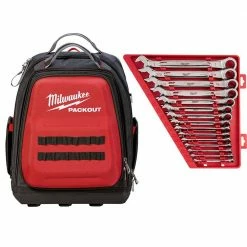 Best Pirce 🔥 Milwaukee 15 in. PACKOUT 🎒 Backpack with SAE Combination Ratcheting 🔧 Wrench Set (15-Piece) 🧨