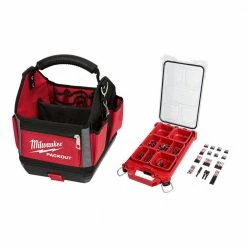Outlet 👍 Milwaukee 10 in. PACKOUT Tote with SHOCKWAVE Impact Duty Alloy Steel Screw Driver Bit Set with PACKOUT Case (100-Piece) 💯