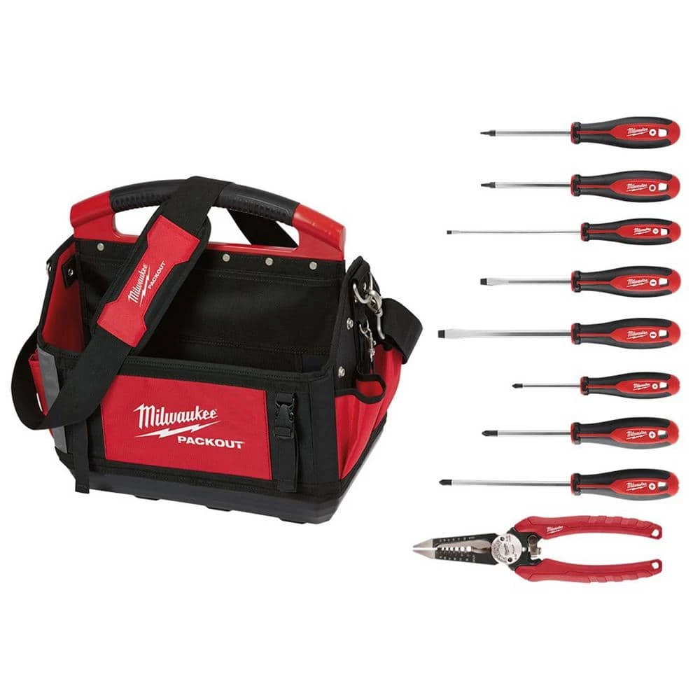 Deals ๐ Milwaukee 15 in. PACKOUT Tote with 6-in-1 Wire Strippers Pliers and Screwdriver Set (10-Piece) โญ 3 Deals ๐ Milwaukee 15 in. PACKOUT Tote with 6-in-1 Wire Strippers Pliers and Screwdriver Set (10-Piece) โญ
