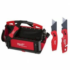 Brand new 🧨 Milwaukee 20 in. PACKOUT Tote with Fastback Folding Utility Knife Set (2-Pack) 🎁