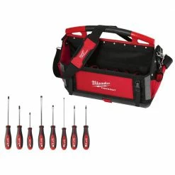 New 🔥 Milwaukee 20 in. PACKOUT Tote with Screwdriver Set (8-Piece) ✨