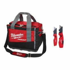 Promo 🔥 Milwaukee 15 in. PACKOUT Tool Bag with FASTBACK 6-In-1 Folding Utility Knife and FASTBACK Compact Folding Utility Knife Set 😀