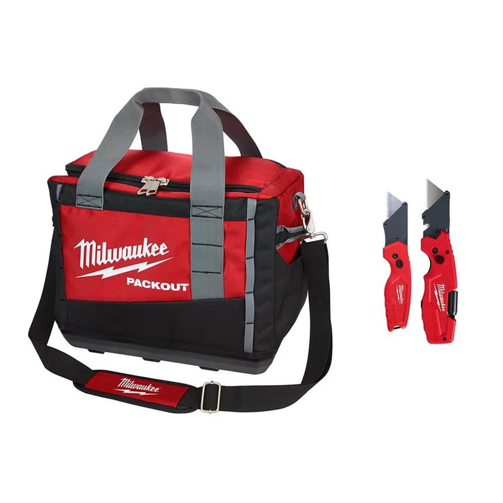 Promo π₯ Milwaukee 15 in. PACKOUT Tool Bag with FASTBACK 6-In-1 Folding Utility Knife and FASTBACK Compact Folding Utility Knife Set π 3 Promo π₯ Milwaukee 15 in. PACKOUT Tool Bag with FASTBACK 6-In-1 Folding Utility Knife and FASTBACK Compact Folding Utility Knife Set π