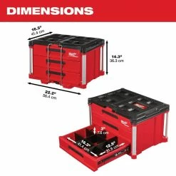 Promo ❤️ Milwaukee PACKOUT 22 in. Modular 3-Drawer Tool Box with Metal Reinforced Corners ⭐ -Deals Tool Storage Store red milwaukee modular tool storage systems 48 22 8443 40 1000 1
