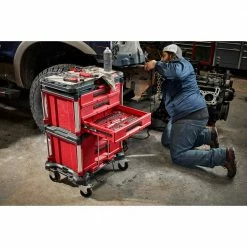 Promo ❤️ Milwaukee PACKOUT 22 in. Modular 3-Drawer Tool Box with Metal Reinforced Corners ⭐ -Deals Tool Storage Store red milwaukee modular tool storage systems 48 22 8443 c3 1000 1