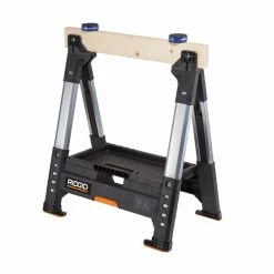 New 🥰 RIDGID 32 in. Polypropylene Folding Sawhorse with Adjustable Metal Legs 👍 -Deals Tool Storage Store ridgid saw horses 230710 44 1000