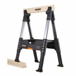 New 🥰 RIDGID 32 in. Polypropylene Folding Sawhorse with Adjustable Metal Legs 👍 -Deals Tool Storage Store ridgid saw horses 230710 76 1000