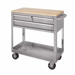 Promo 🎁 Husky 36 in. 3-Drawer with Solid Wood Top, Stainless Steel Utility Cart ❤️