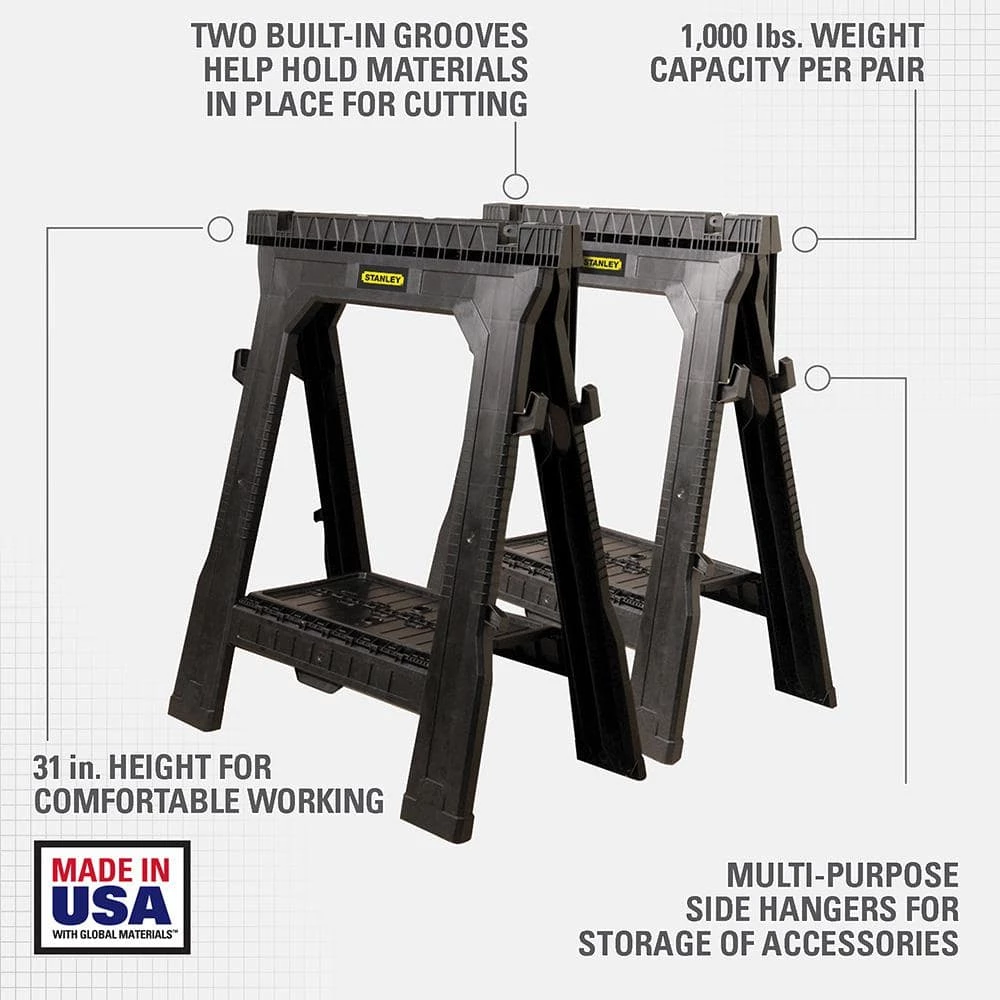 New ❤️ Stanley 31 in. Folding Sawhorse (2-Pack) ✨ 4 New ❤️ Stanley 31 in. Folding Sawhorse (2-Pack) ✨ - Image 2